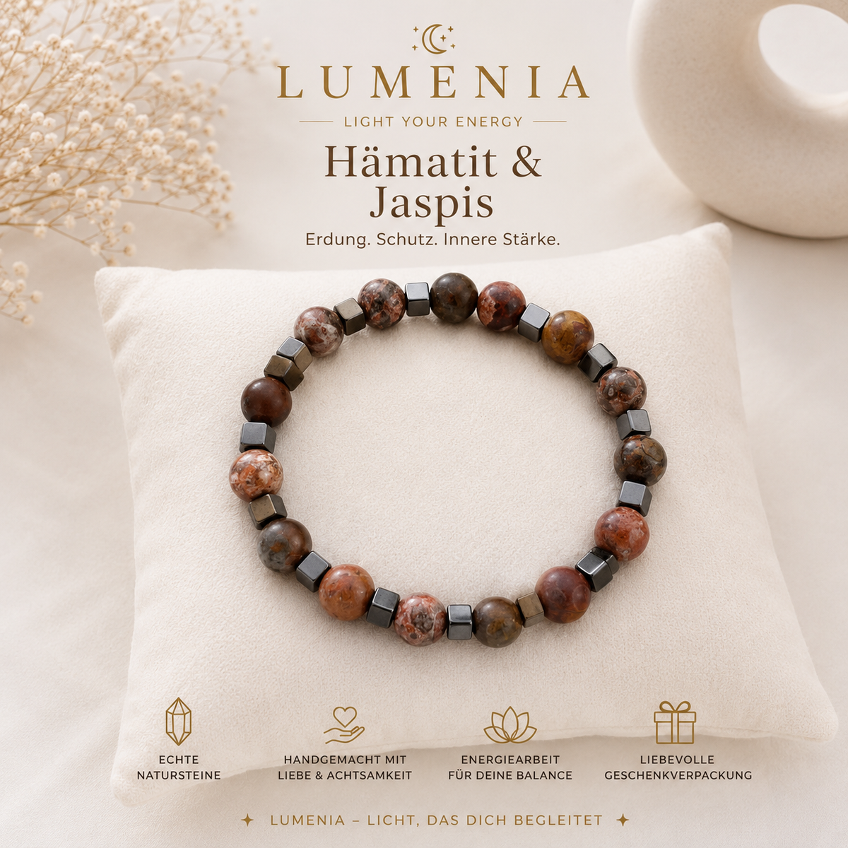 Hämatit & Jaspis Herren Armband