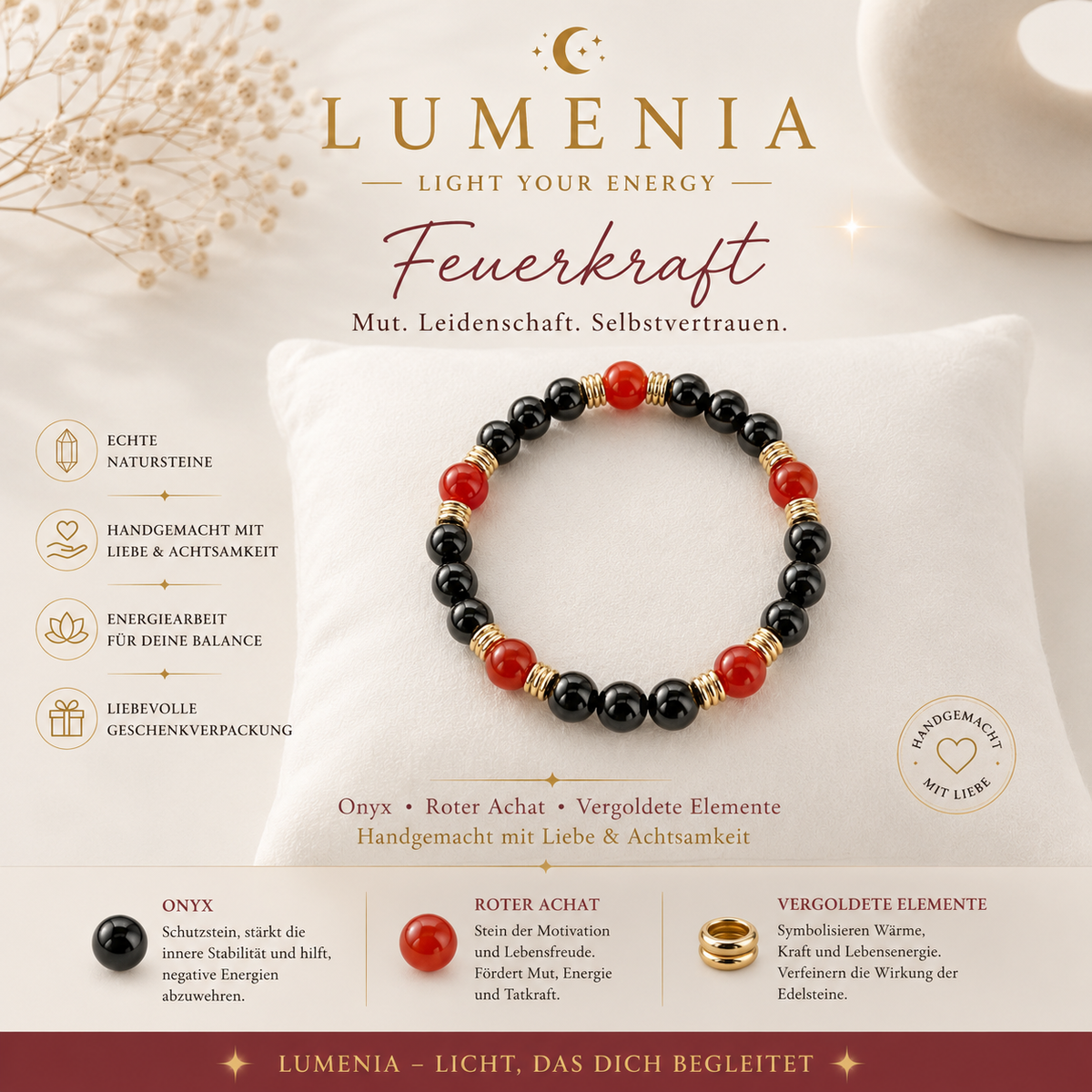 Onyx & Karneol Herren Armband