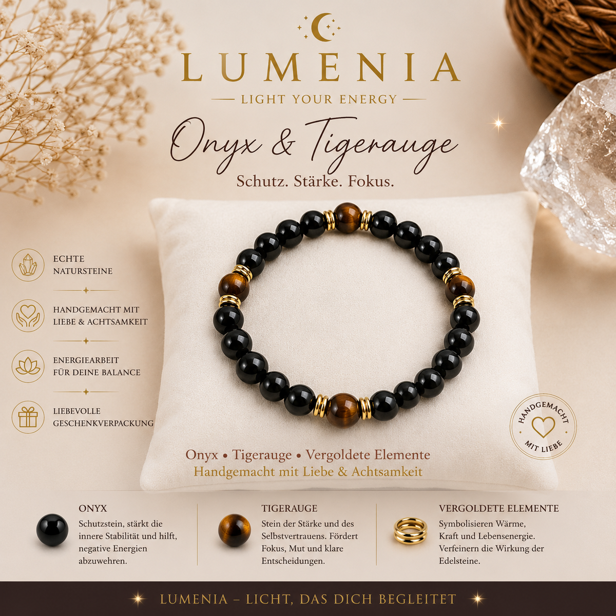 Onyx & Tigerauge Herren Armband