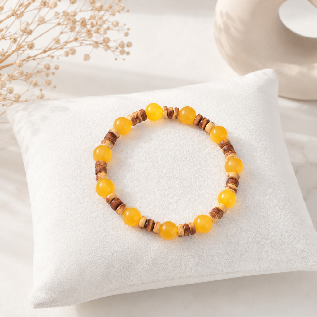 Sonnenkraft Naturstein Armband – Gelbe Jade & Kokos