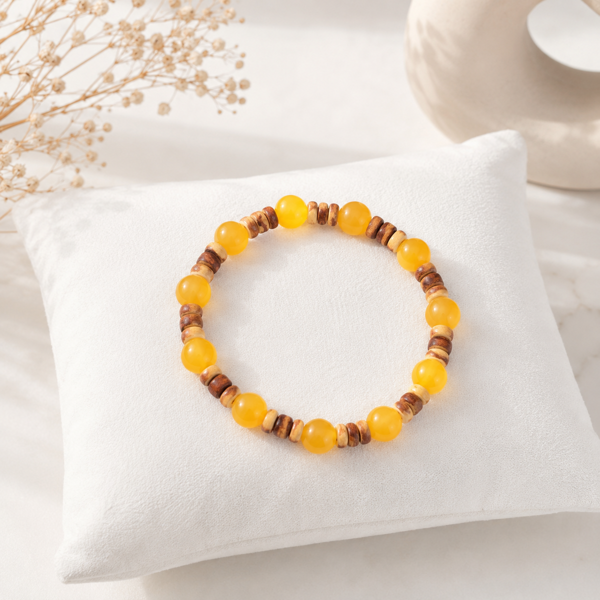 Sonnenkraft Naturstein Armband – Gelbe Jade & Kokos
